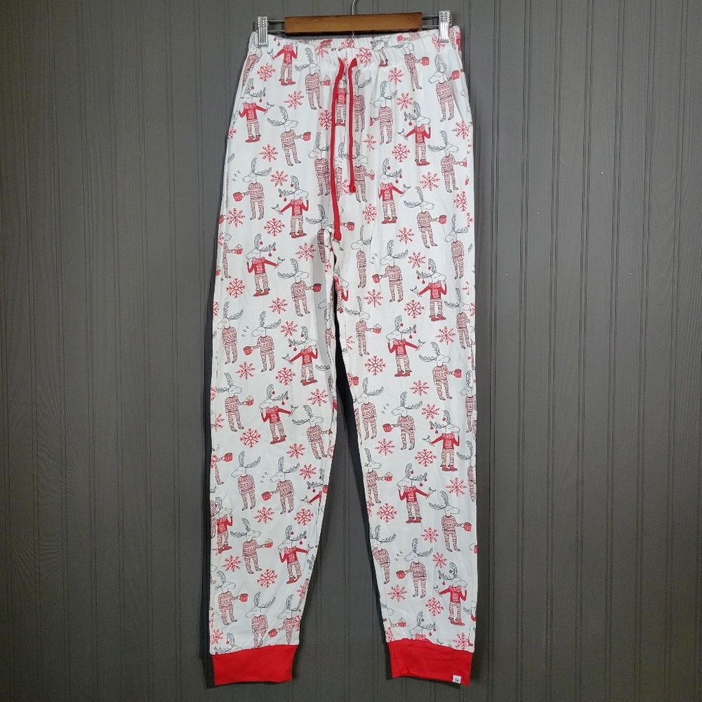 Honest Clothing Reindeer Print Fleece Pajama Lounge Pants White Men's Medium